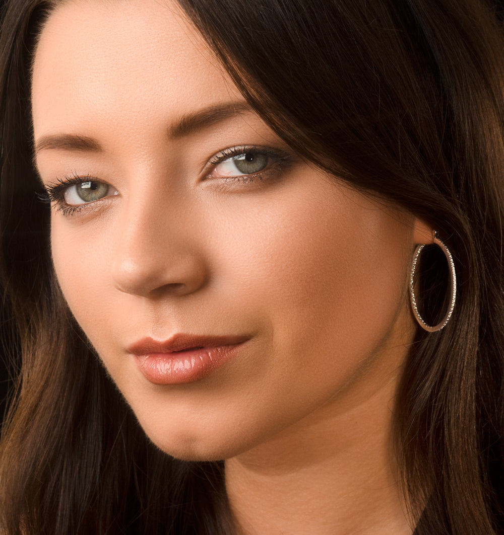 Diamond Hoop Earrings 35mm in Sterling Silver - Ug3237
